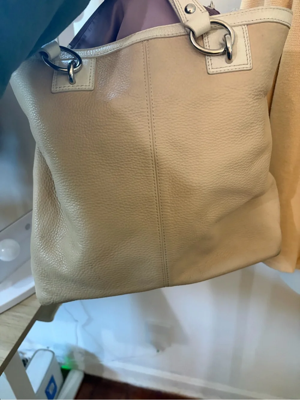 Vintage Coach Penelope Beige Leather Tote Shoulder Bag with Cream School Bag